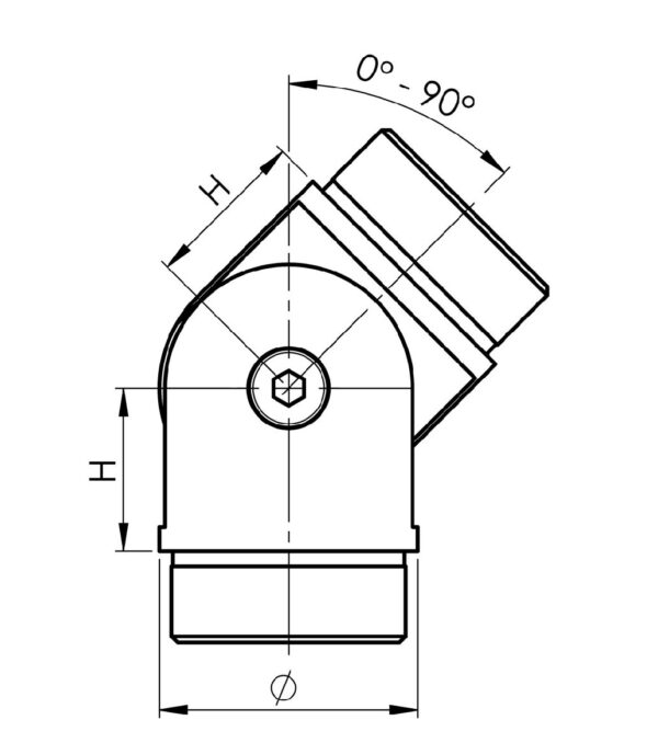 Toru 42,4mm liitmik reguleeritav 90 kraadi, RST AISI 304 Käsipuud, käsipuukandurid