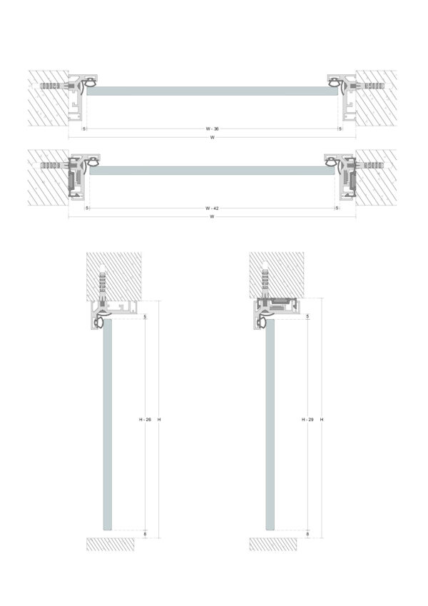 Klaasukseleng 45x28mm, L-5800mm Klaasuste ja klaasseinte profiilid