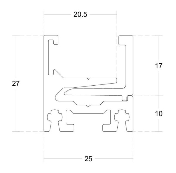 Klamberprofiil 25x27mm, L-2900 ja/või L-5800mm Klaasuste ja klaasseinte profiilid