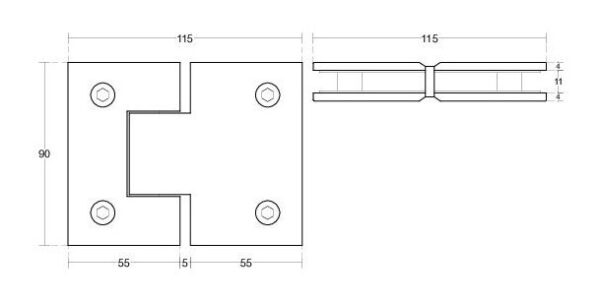 Klaasukse hing klaas-klaas 180 kraadi 55x90mm Duššikabiinid, uksehinged ja kinnitused